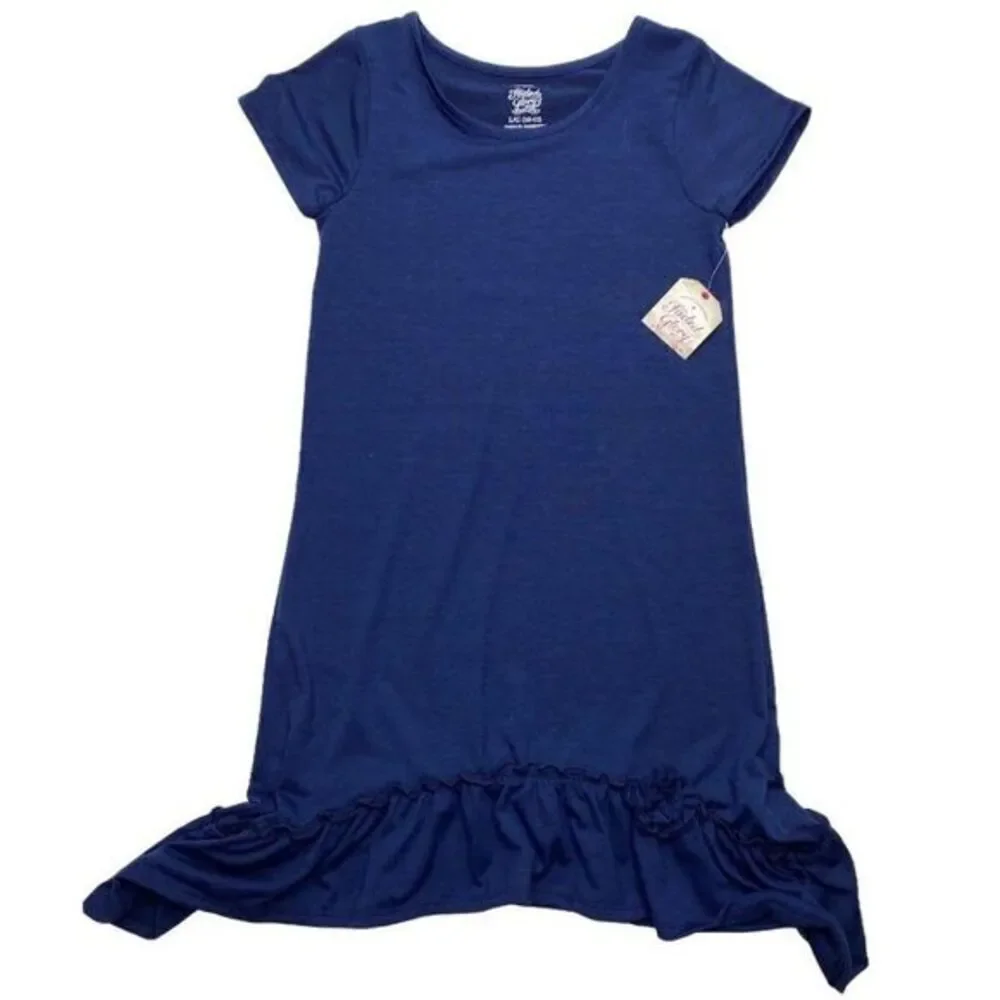 Girls Dress Lot of 2 Purple Chevron and Solid Blue T Shirt Dress Large 10/12 NEW